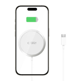 Tech-Protect QI15W-A34 indukcinis įkroviklis su MagSafe su USB-C laidu - baltas