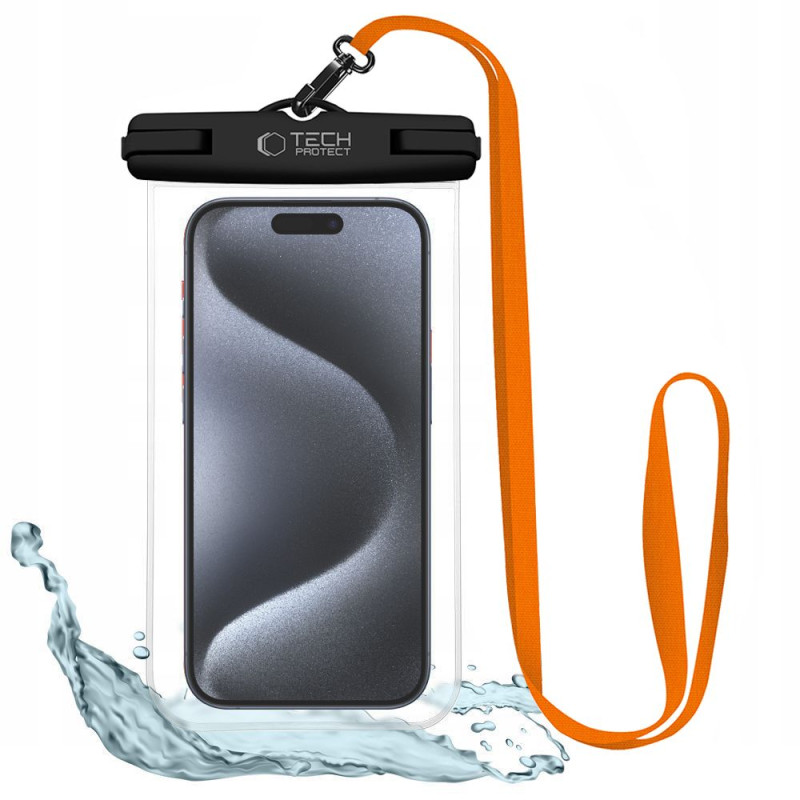 Tech-Protect Waterproof Case UWC7 vandeniui atsparus dangtelis, skirtas įrenginiams iki 6,9" - juoda ir oranžinė