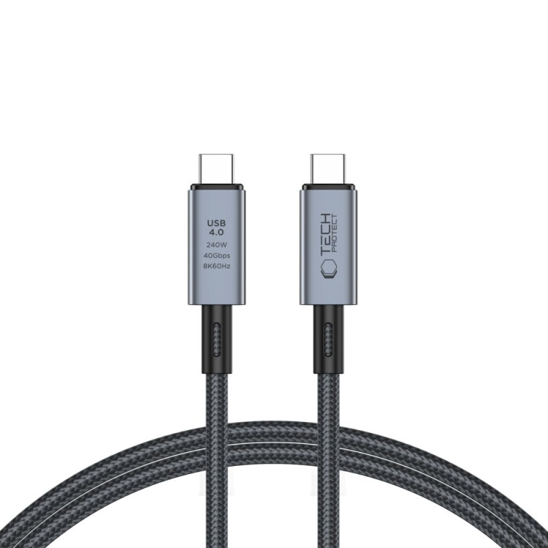 Tech-Protect UltraBoost Max USB-C 4.0 / USB-C 4.0 PD kabelis 240W 8K 40Gbps 1m - pilkas