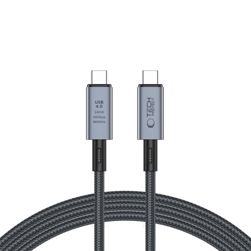Tech-Protect UltraBoost Max USB-C 4.0 / USB-C 4.0 PD kabelis 240W 8K 40Gbps 2m – pilkas