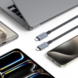 Tech-Protect UltraBoost Max USB-C 4.0 / USB-C 4.0 PD kabelis 240W 8K 40Gbps 2m – pilkas