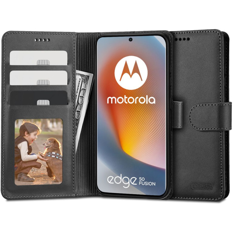 Tech-Protect piniginės dėklas, skirtas Motorola Edge 50 Fusion 5G - juodas