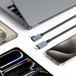 Tech-Protect UltraBoost Max L USB-C 4.0 (tiesus) / USB-C 4.0 (kampinis) PD kabelis 240W 8K 40Gbps 1,5m – pilka