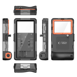Tech-Protect Waterproof Case, vandeniui atsparus IPX8, skirtas išmaniesiems telefonams 4,7-6,7" - juoda ir oranžinė