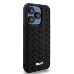 DKNY 3D Rubber Repeat Pattern dėklas, skirtas iPhone 15 Pro - juodas