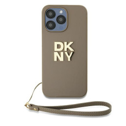 DKNY Wrist Strap Stock Logo dėklas, skirtas iPhone 15 Pro - smėlio spalvos