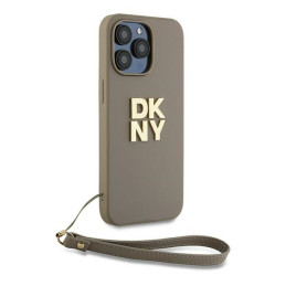 DKNY Wrist Strap Stock Logo dėklas, skirtas iPhone 15 Pro - smėlio spalvos