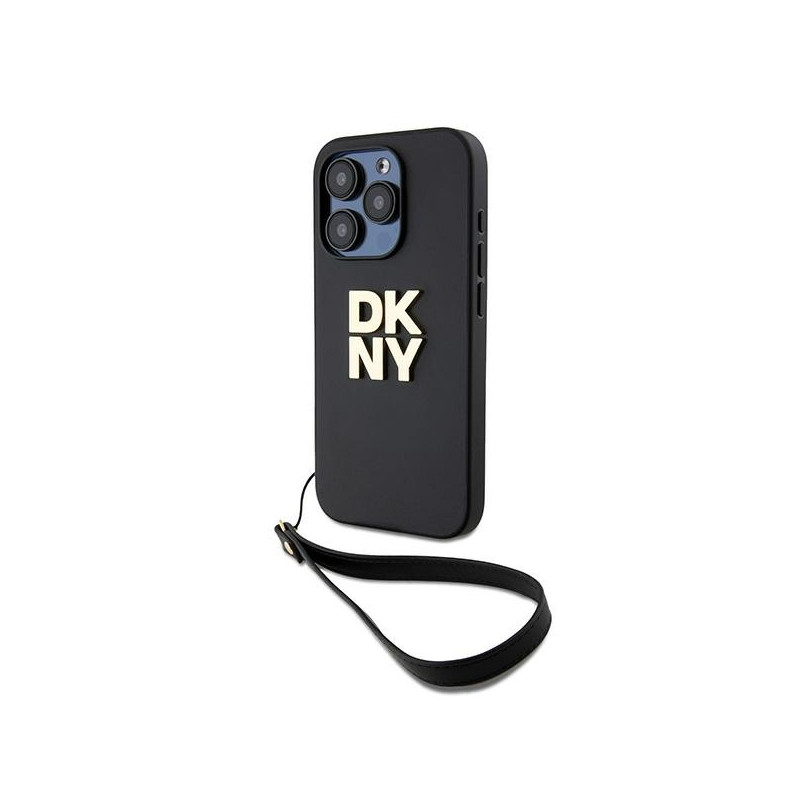 DKNY Wrist Strap Stock Logo dėklas, skirtas iPhone 15 Pro - juodas