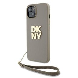 DKNY Wrist Strap Stock Logo dėklas, skirtas iPhone 15 Plus - smėlio spalvos