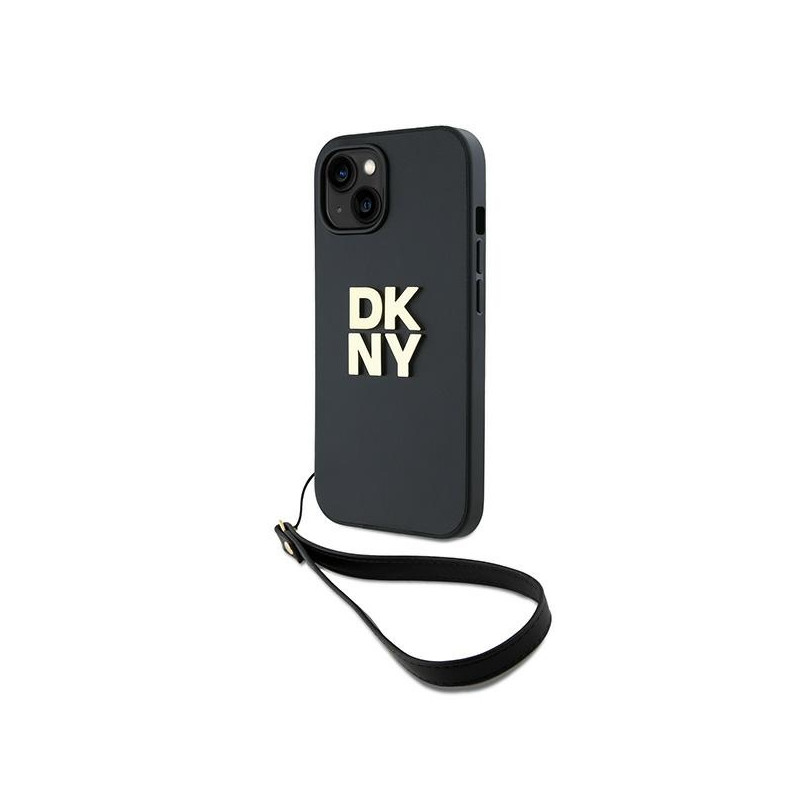 DKNY Wrist Strap Stock Logo dėklas, skirtas iPhone 15 / 14 / 13 - juodas