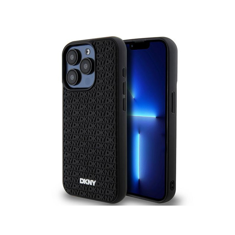 DKNY 3D Rubber Repeat Pattern dėklas, skirtas iPhone 15 Pro Max - juodas