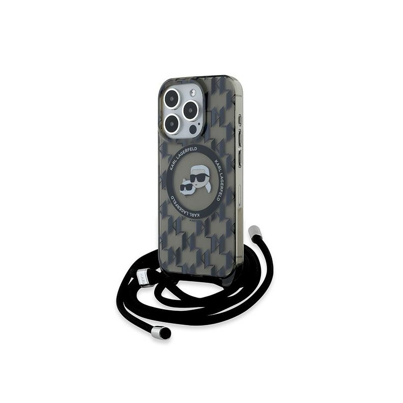 Karl Lagerfeld IML Crossbody Monogram Karl & Choupette Head MagSafe dėklas, skirtas iPhone 15 Pro – juodas