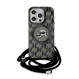 Karl Lagerfeld IML Crossbody Monogram Karl & Choupette Head MagSafe dėklas, skirtas iPhone 15 Pro – juodas
