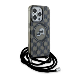 Karl Lagerfeld IML Crossbody Monogram Karl & Choupette Head MagSafe dėklas, skirtas iPhone 15 Pro – juodas