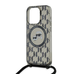 Karl Lagerfeld IML Crossbody Monogram Karl & Choupette Head MagSafe dėklas, skirtas iPhone 15 Pro – juodas