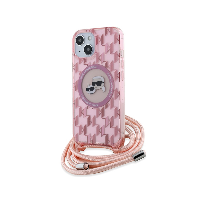 Karl Lagerfeld IML Crossbody Monogram Karl & Choupette Head MagSafe dėklas iPhone 15 / 14 / 13 - rožinis