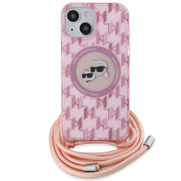 Karl Lagerfeld IML Crossbody Monogram Karl & Choupette Head MagSafe dėklas iPhone 15 / 14 / 13 - rožinis