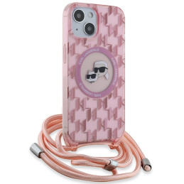 Karl Lagerfeld IML Crossbody Monogram Karl & Choupette Head MagSafe dėklas iPhone 15 / 14 / 13 - rožinis