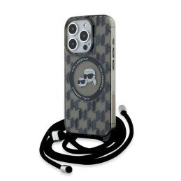 Karl Lagerfeld IML Crossbody Monogram Karl & Choupette Head MagSafe dėklas, skirtas iPhone 15 Pro Max – juodas