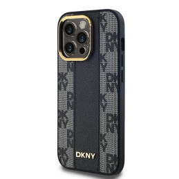 DKNY Leather Chequered Mono Pattern MagSafe dėklas iPhone 14 Pro - juodas