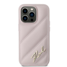 Karl Lagerfeld Diagonal Quilted Script dėklas, skirtas iPhone 14 Pro Max – rožinis