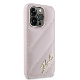 Karl Lagerfeld Diagonal Quilted Script dėklas, skirtas iPhone 14 Pro Max – rožinis
