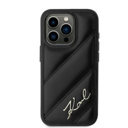 Karl Lagerfeld Diagonal Quilted Script dėklas, skirtas iPhone 15 Pro - juodas