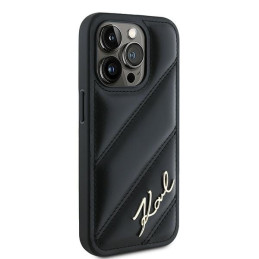 Karl Lagerfeld Diagonal Quilted Script dėklas, skirtas iPhone 15 Pro - juodas