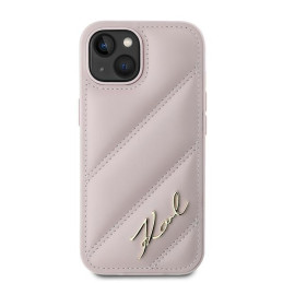 Karl Lagerfeld Diagonal Quilted Script dėklas, skirtas iPhone 15 Plus / 14 Plus - rožinis