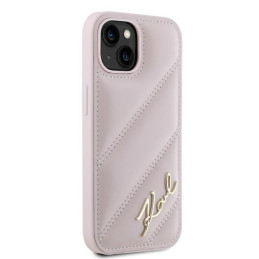 Karl Lagerfeld Diagonal Quilted Script dėklas, skirtas iPhone 15 Plus / 14 Plus - rožinis