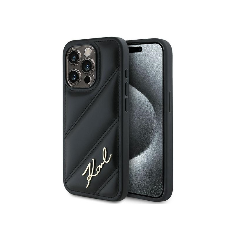 Karl Lagerfeld Diagonal Quilted Script dėklas, skirtas iPhone 15 Pro Max - juodas