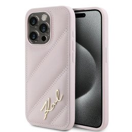 Karl Lagerfeld Diagonal Quilted Script dėklas, skirtas iPhone 15 Pro Max - rožinis