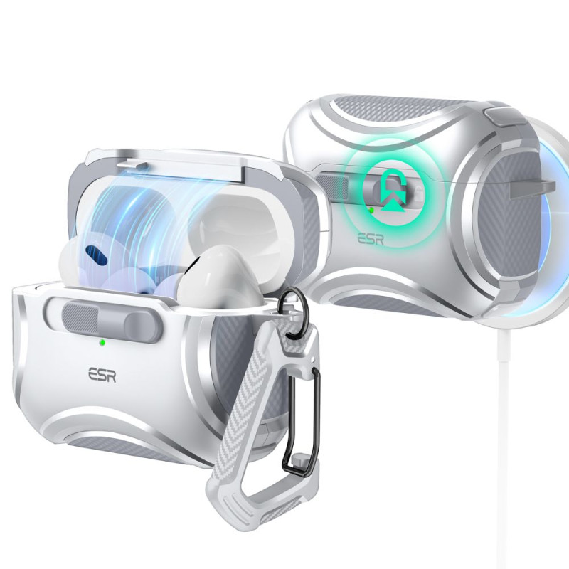 ESR Cyber Flicklock Halolock MagSafe dėklas, skirtas Airpods Pro 1/ 2 – sidabrinis