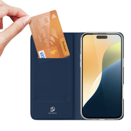 Dux Ducis Skin Pro dėklas iPhone 16 su atvartu ir kortelių lizdu - mėlynas