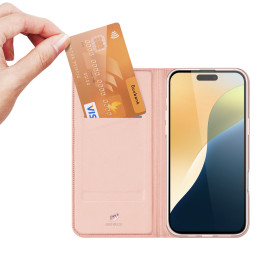 Dux Ducis Skin Pro dėklas iPhone 16 su atvartu ir kortelių lizdu - rožinis
