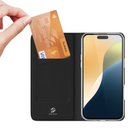 Dux Ducis Skin Pro dėklas iPhone 16 Plus su atvartu ir kortelių lizdu - juodas