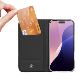 Dux Ducis Skin Pro dėklas iPhone 16 Pro su atvartu ir kortelių lizdu - juodas
