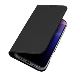 Dux Ducis Skin Pro dėklas iPhone 16 Pro su atvartu ir kortelių lizdu - juodas