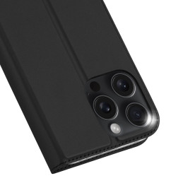 Dux Ducis Skin Pro dėklas, skirtas iPhone 16 Pro Max su atvartu ir kortelių lizdu - juodas