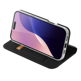 Dux Ducis Skin Pro dėklas, skirtas iPhone 16 Pro Max su atvartu ir kortelių lizdu - juodas