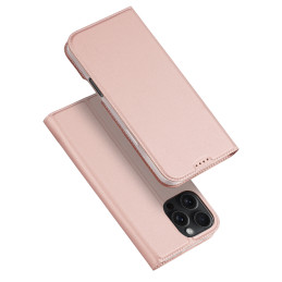 Dux Ducis Skin Pro dėklas iPhone 16 Pro Max su atvartu ir kortelių lizdu - rožinis