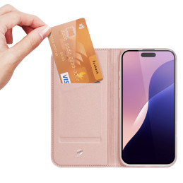 Dux Ducis Skin Pro dėklas iPhone 16 Pro Max su atvartu ir kortelių lizdu - rožinis