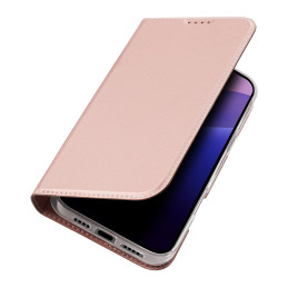 Dux Ducis Skin Pro dėklas iPhone 16 Pro Max su atvartu ir kortelių lizdu - rožinis