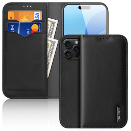 Dux Ducis Hivo dėklas iPhone 16 Pro su atvartu ir RFID apsauga - juodas