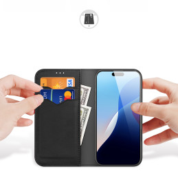 Dux Ducis Hivo dėklas iPhone 16 Pro su atvartu ir RFID apsauga - juodas