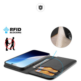 Dux Ducis Hivo dėklas iPhone 16 Pro su atvartu ir RFID apsauga - juodas