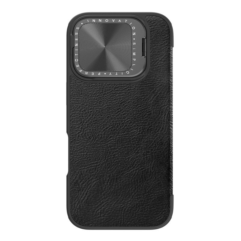 Nillkin Qin Prop odinis dėklas su fotoaparato dangteliu ir stovu iPhone 16 Pro – juodas