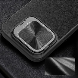 Nillkin Qin Prop odinis dėklas su fotoaparato dangteliu ir stovu iPhone 16 Pro – juodas