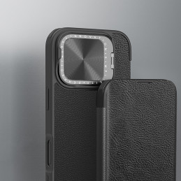 Nillkin Qin Prop odinis dėklas su fotoaparato dangteliu ir stovu iPhone 16 Pro Max - juodas