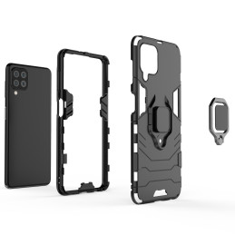 Ring Armor šarvuotas hibridinis korpuso dangtelis + magnetinis laikiklis Samsung Galaxy A22 4G mėlynai